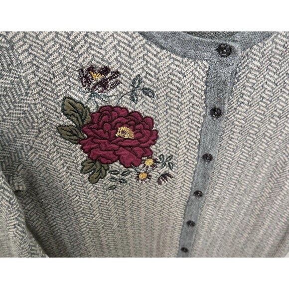 Women’s Flower Cardigan Gray Pink Knit Button Down Cottagecore Prairie Modest S - Picture 7 of 9